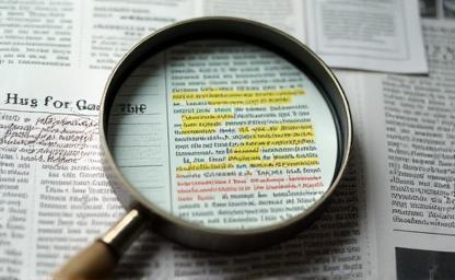 Magnifying glass over a newspaper page with notes.